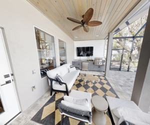 Patio with mini kitchen and furniture